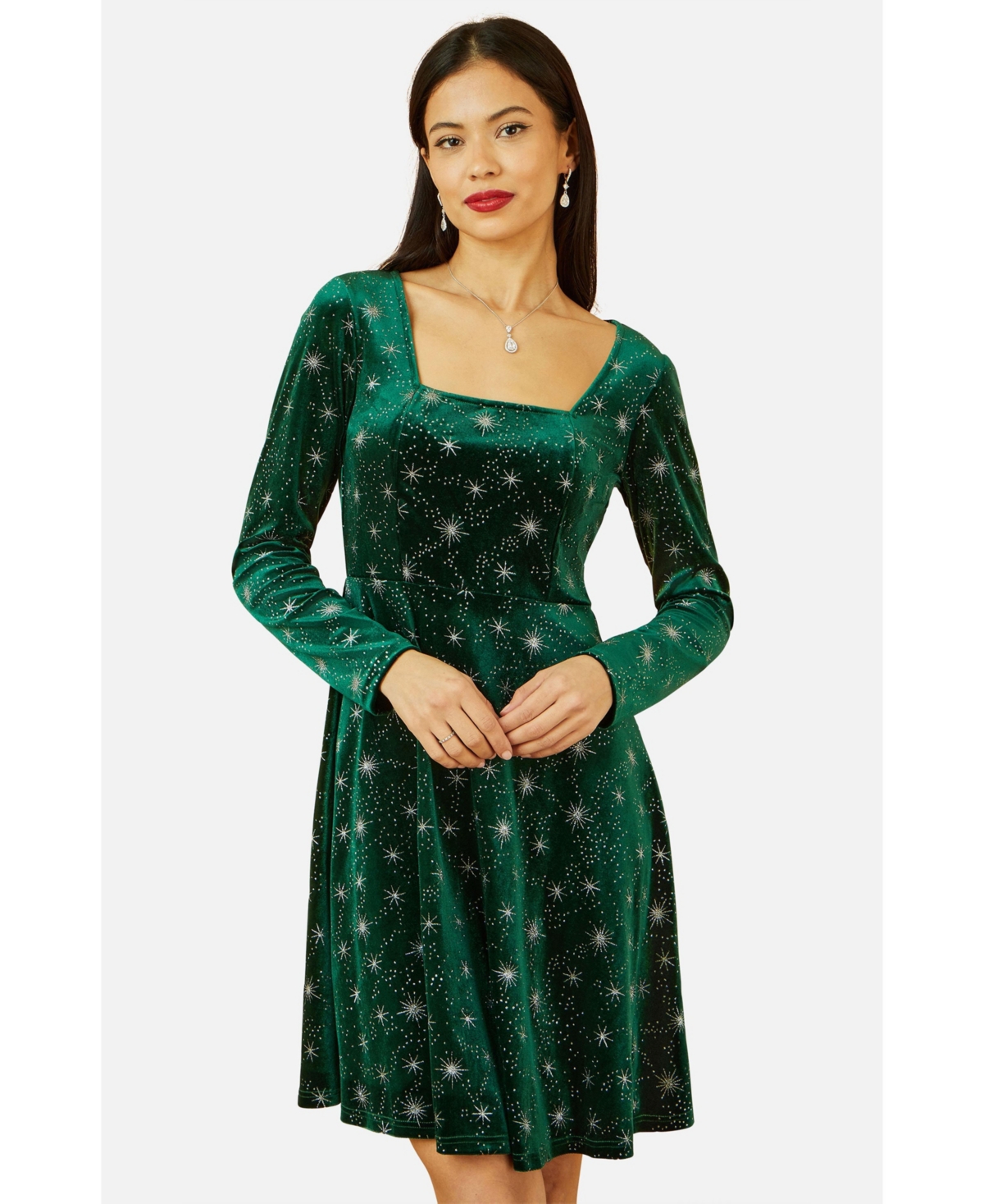 Yumi Women's Starburst Foil Print Skater Dress