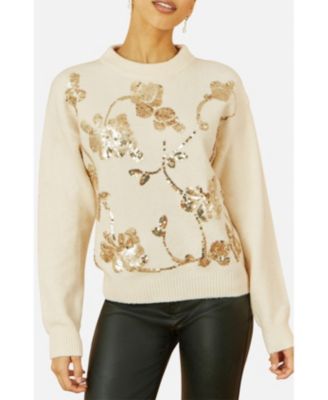 Women's 's Relaxed Fit Floral Sequin Sweater