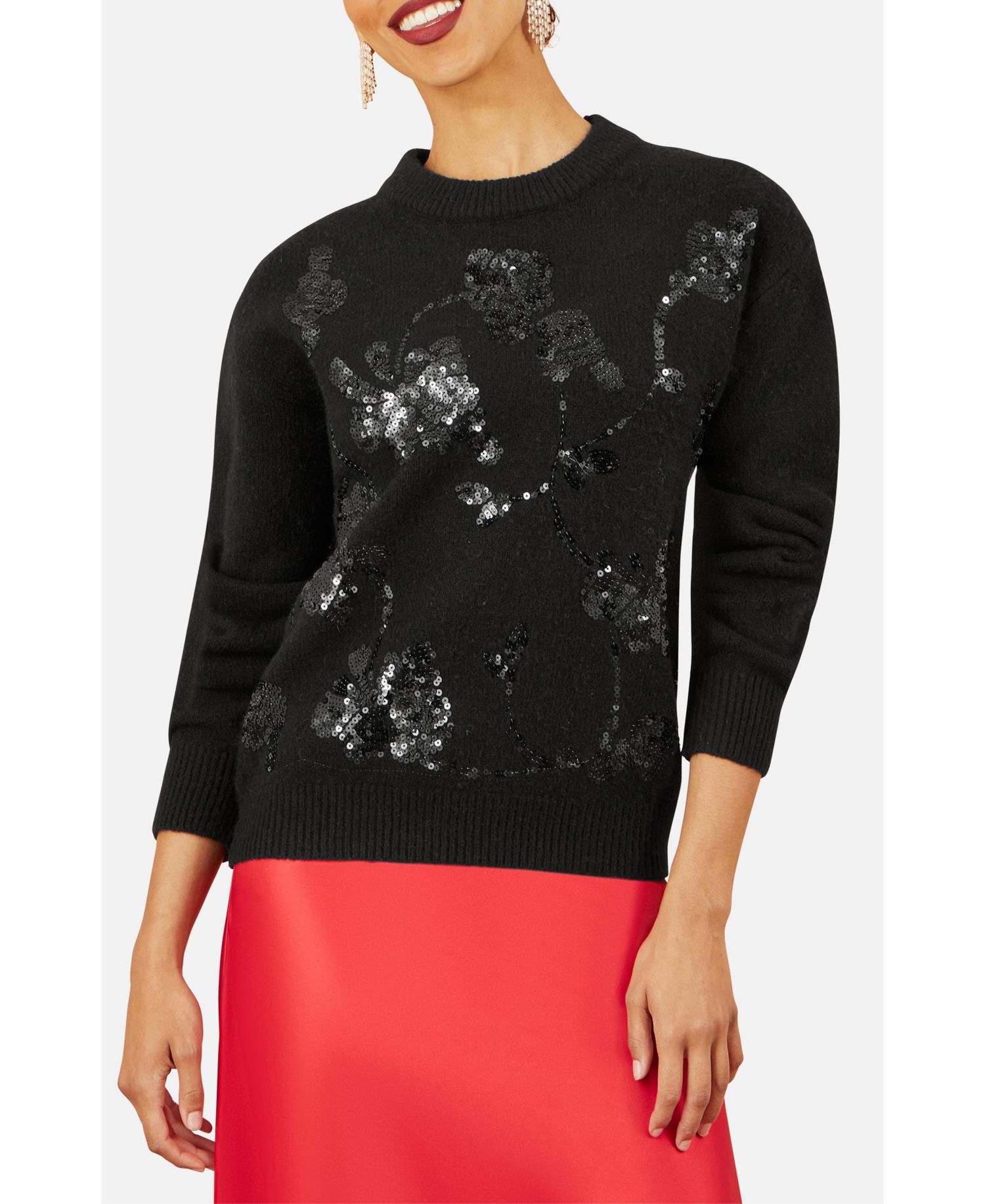 Women's 's Relaxed Fit Floral Sequin Sweater