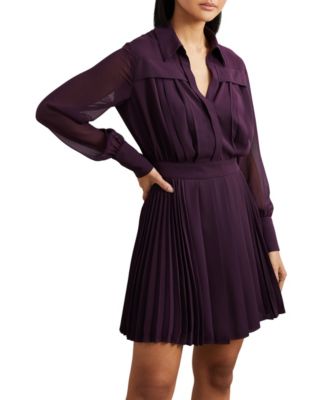 REISS - Women's Pleated Sheer-Sleeve Mini Dress