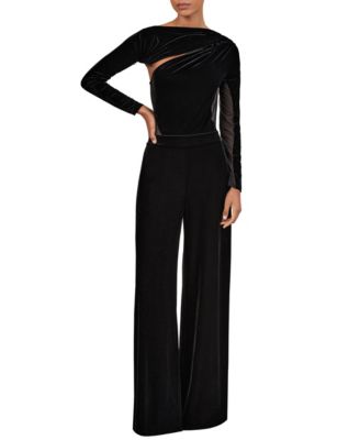 REISS - Women's Velvet Sheer-Panel Wide-Leg Jumpsuit