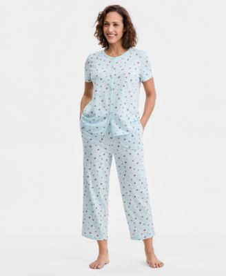 Women's 2-Pc. Cotton Printed Cropped Pajamas Set