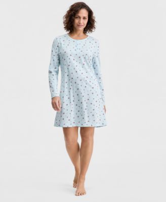 Women's Cotton Printed Long Sleeve Henley Sleepshirt, Created for Macy's