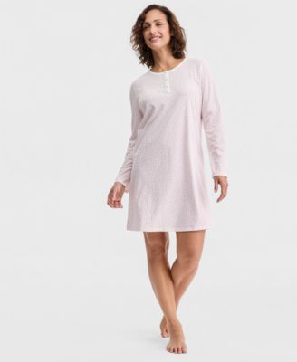 Women's Cotton Printed Long Sleeve Henley Sleepshirt, Created for Macy's