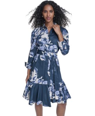 Petite Printed Long-Sleeve Shirt Dress