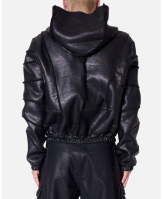 Men's Leather Web Cropped Hoodie