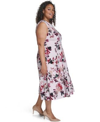 Plus Size Floral Print Fit & Flare Dress