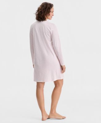 Women's Cotton Printed Long Sleeve Henley Sleepshirt, Created for Macy's