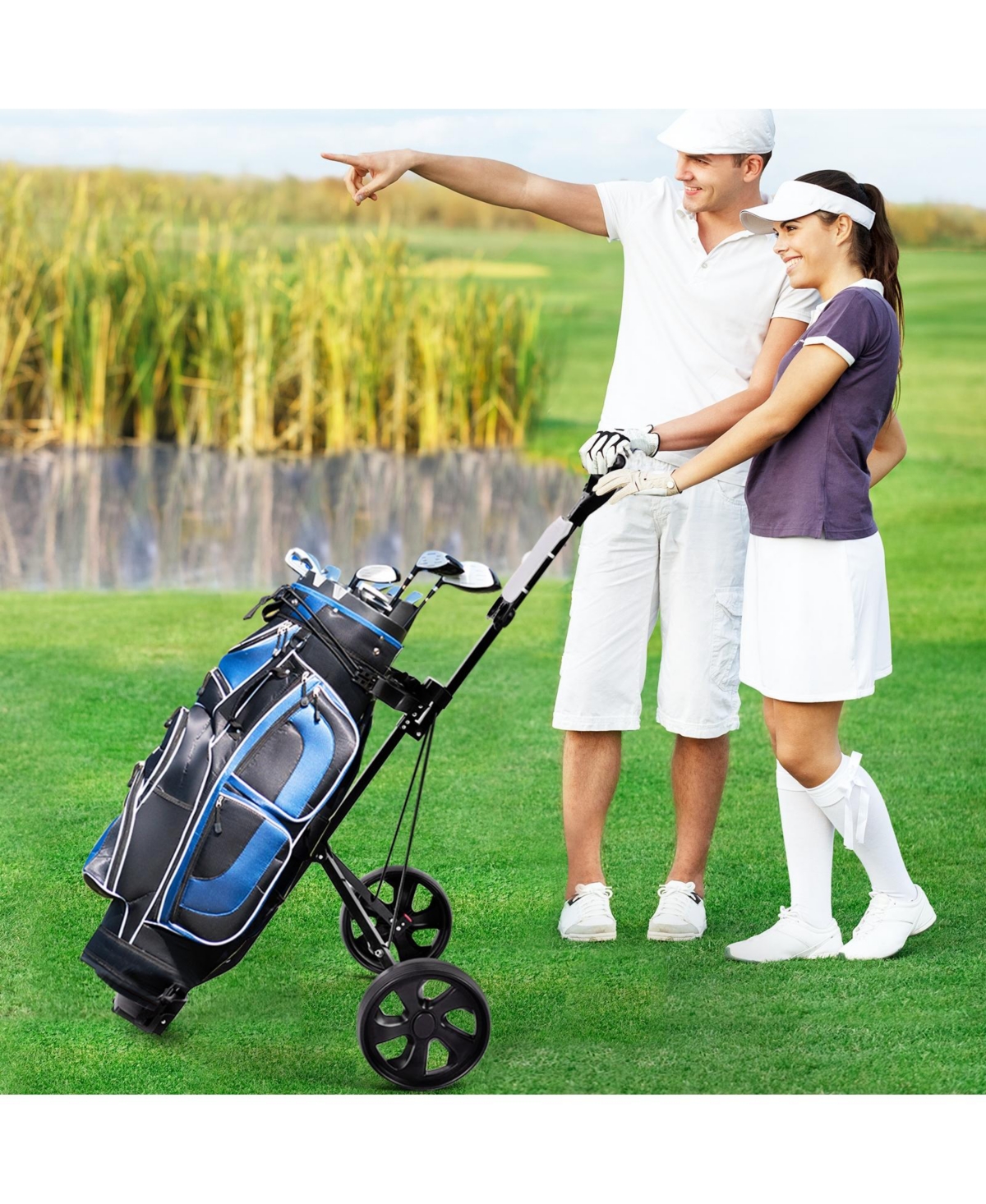 Skonyon Folding 2 Wheels Push Pull Golf Cart Trolley with Scoreboard