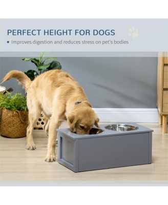 23.6 x 11.8 x 9.4 Gray Elevated Dog Bowls Raised Bowl Stand Storage 2 Stainless Steel Bowls