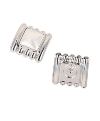 Women's The Ribbed-Diane Stud Earrings - Chrome Silver
