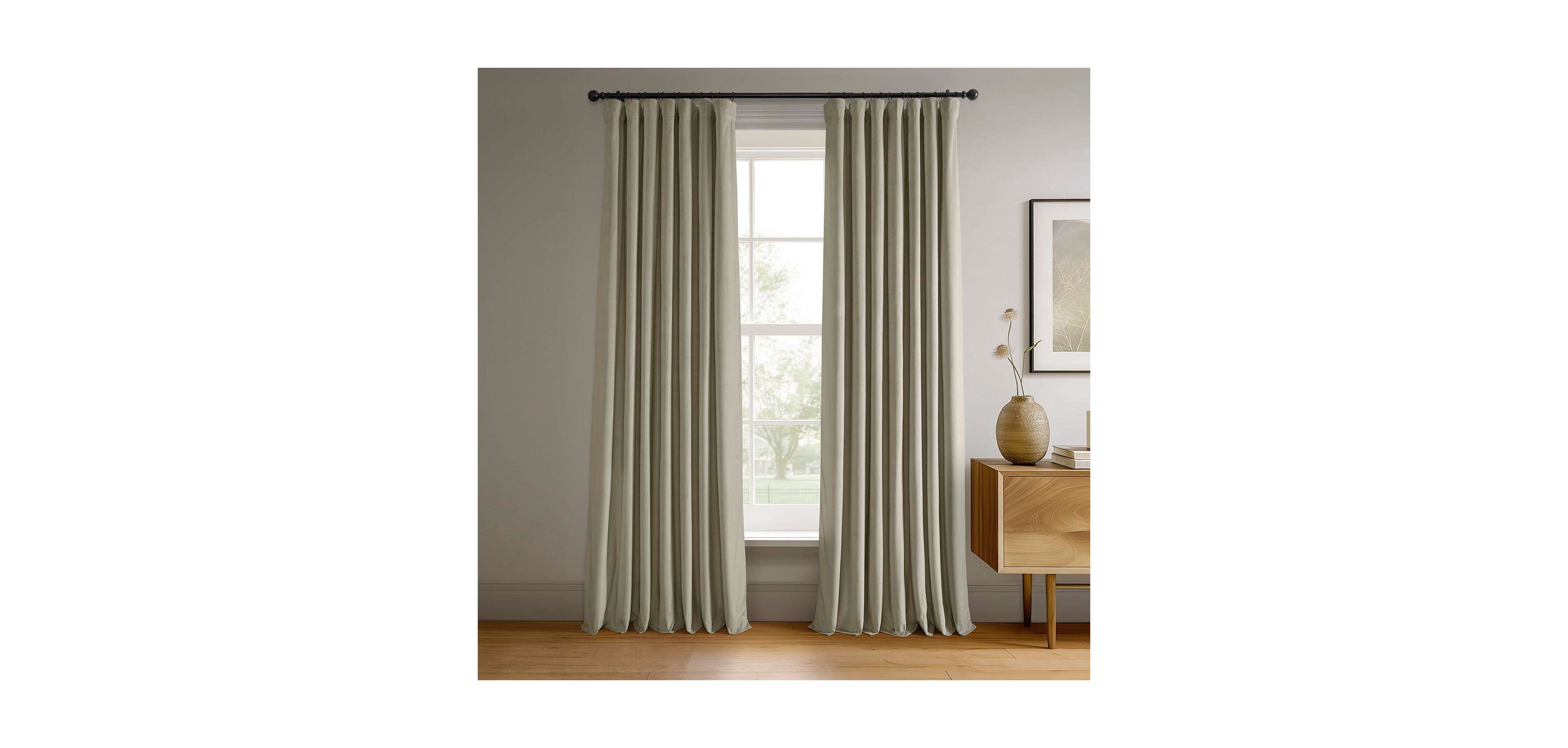 Half Price Drapes Cool Beige Signature Velvet Blackout Curtain