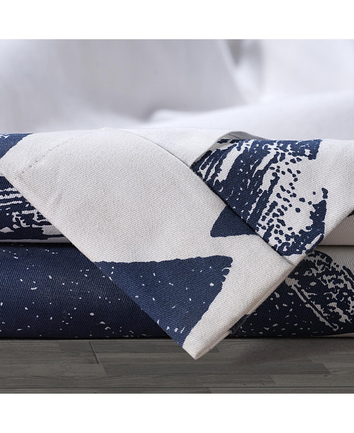 Half Price Drapes Triad Indigo Geometric Printed Cotton Room Darkening Curtain