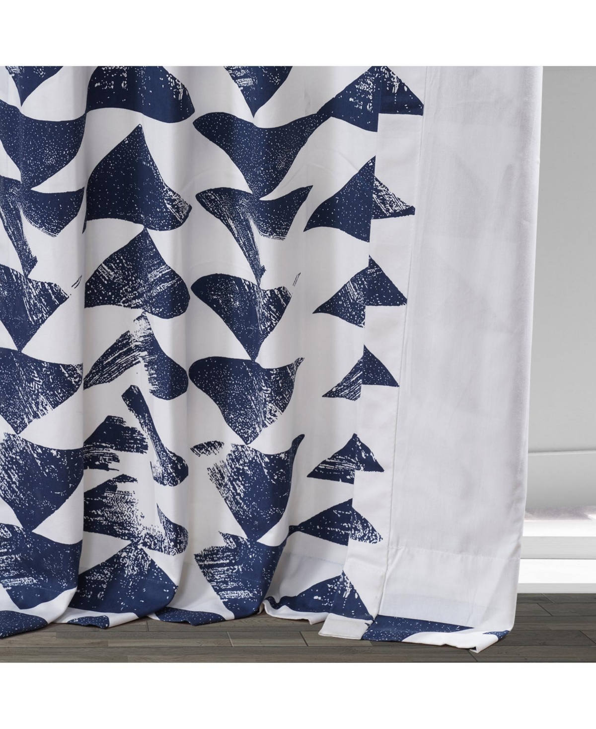 Half Price Drapes Triad Indigo Geometric Printed Cotton Room Darkening Curtain