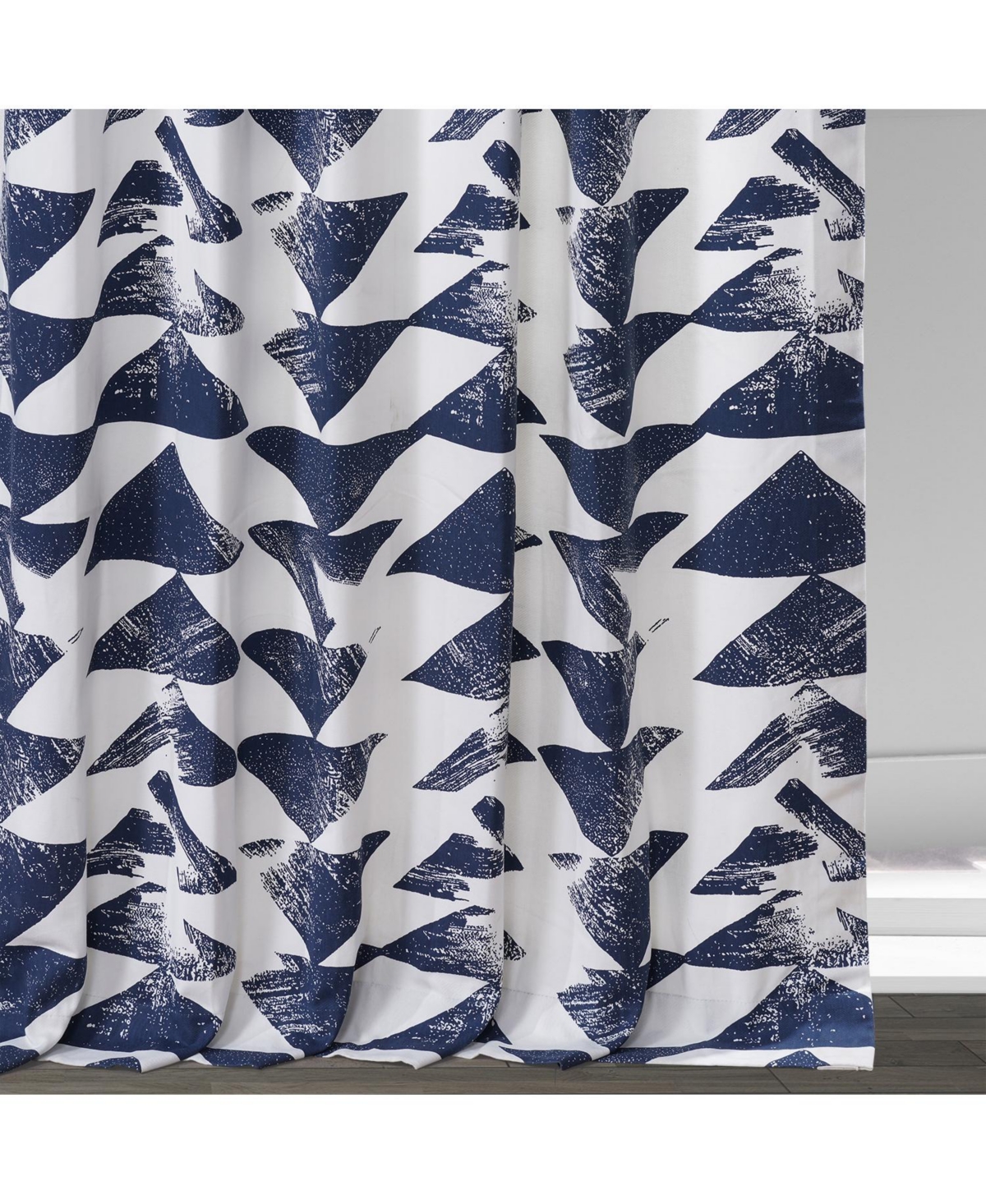 Half Price Drapes Triad Indigo Geometric Printed Cotton Room Darkening Curtain