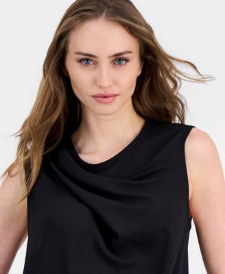 Women's Sleeveless Pleated Crewneck Top