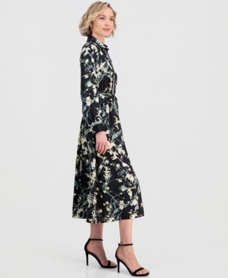 Women's A-Line Tie-Waist Midi Shirt Dress