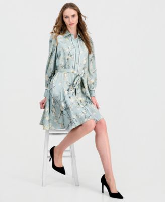 Women's Printed Long-Sleeve Shirtdress