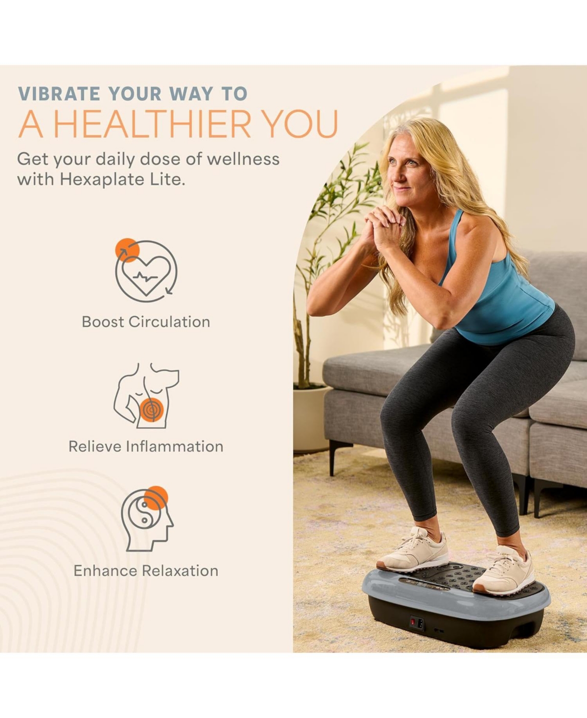 Lifepro HexaPlate Lite Vibration Plate – Full Body Workout Platform with Magnetic Acupoints for Muscle Toning, Recovery & Lymphatic Drainage