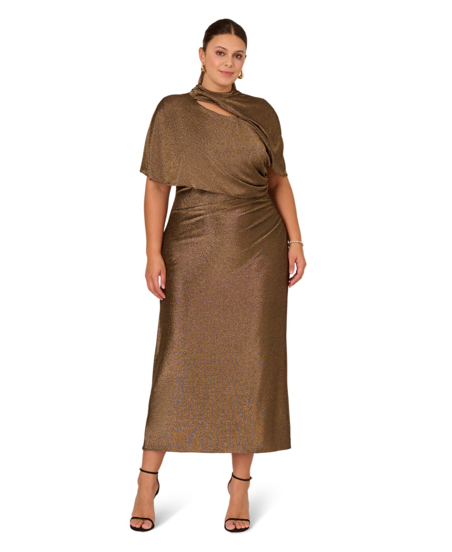 Женское платье Adrianna Papell Plus Size Mock Neck Maxi, цвет: Золотой — фото 2