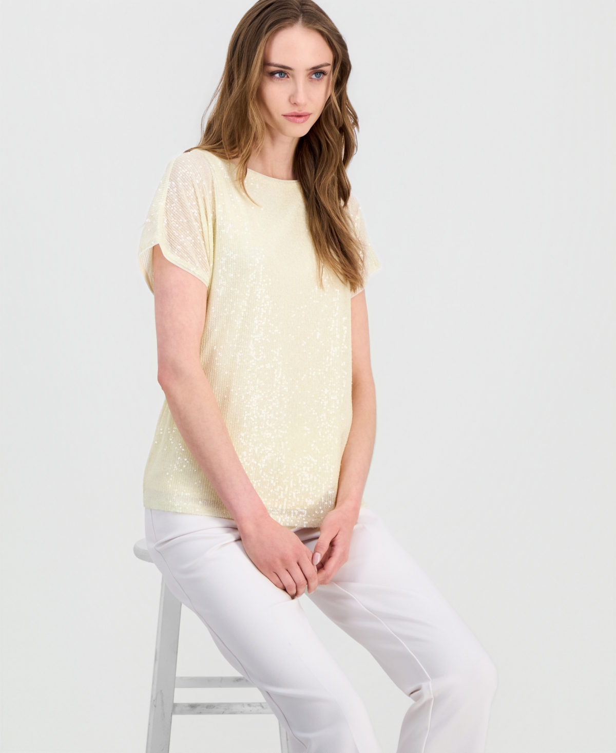Anne Klein Women's Short-Sleeve Sequin Top