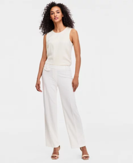 Petite High-Rise Wide-Leg Pull-On Pants - White Dove