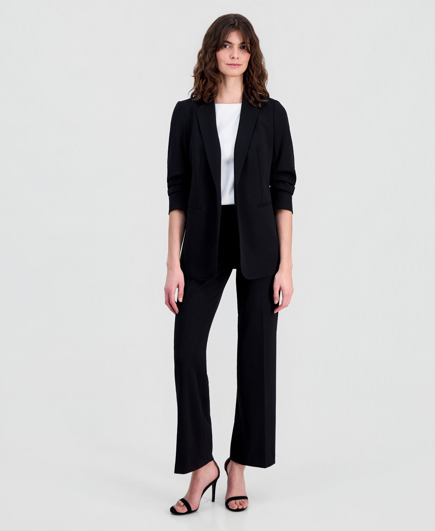 Women's Stretch Crepe Scrunch-Sleeve Open-Front Blazer