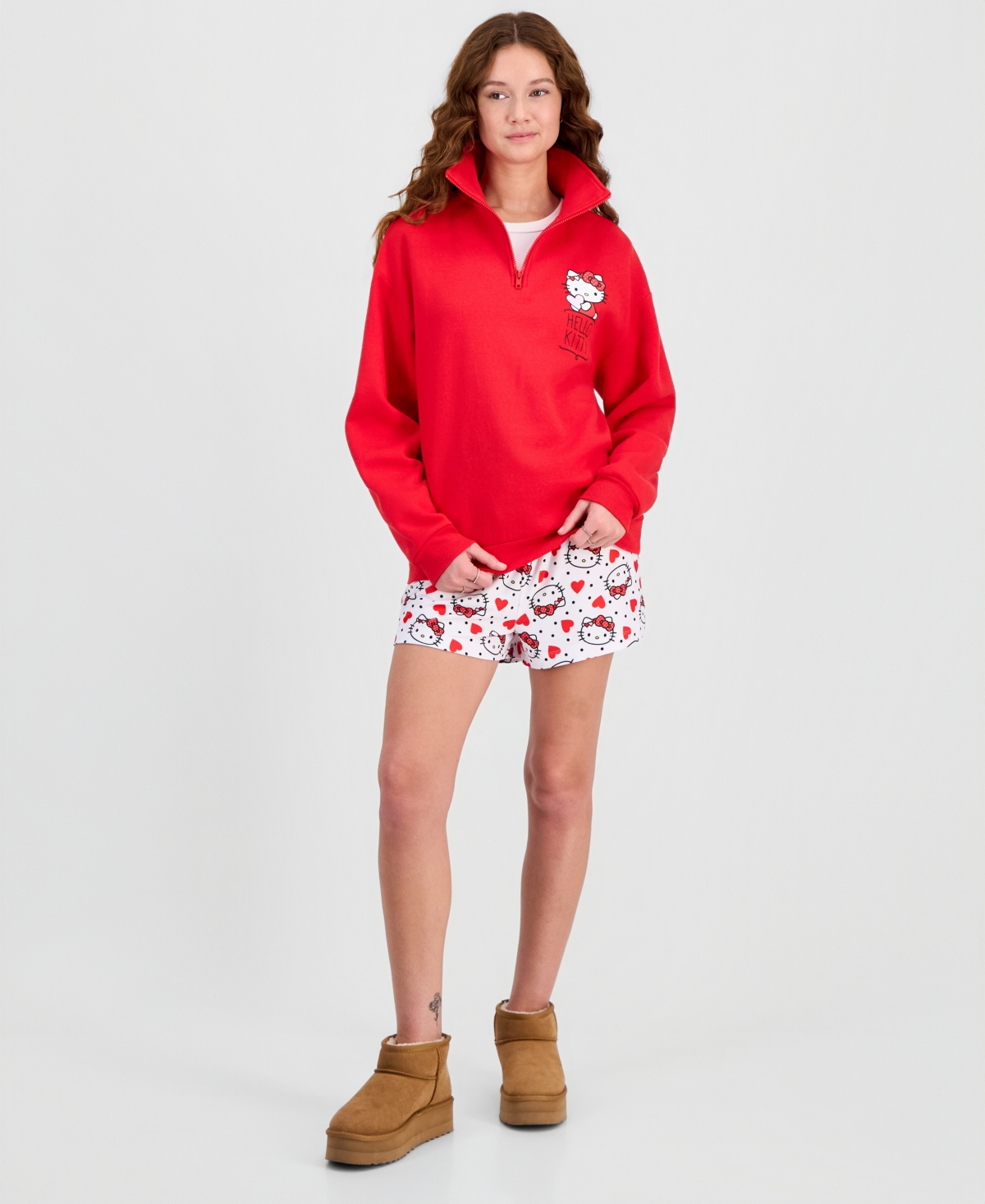 Love Tribe Juniors' Hello Kitty Valentine's Day Quarter-Zip Fleece Sweatshirt
