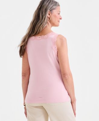 Women's Lace-Trim Cotton Tank Top