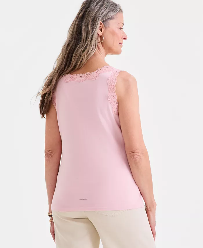 Women's Lace-Trim Cotton Tank Top - thumbnail 9