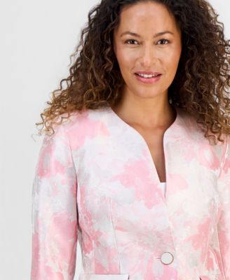 Petite Collarless Jacquard Blazer