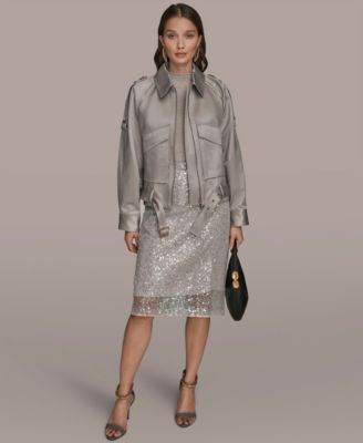 Women's Collared Front Zip Belted Jacket