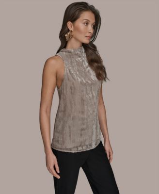 Women's High Cowl Neck Burnout Top