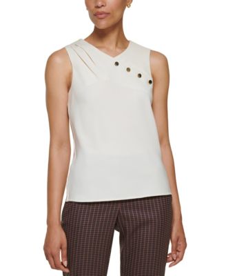 Petite Sleeveless Mix Media Knit Blouse