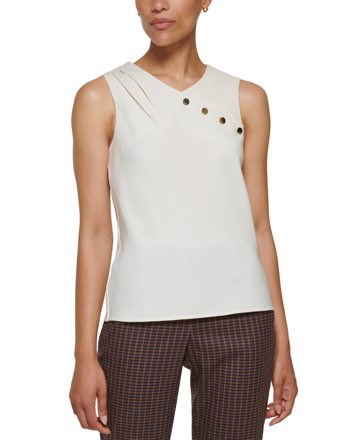 Dkny Petite Sleeveless Mix Media Knit Blouse In Yellow
