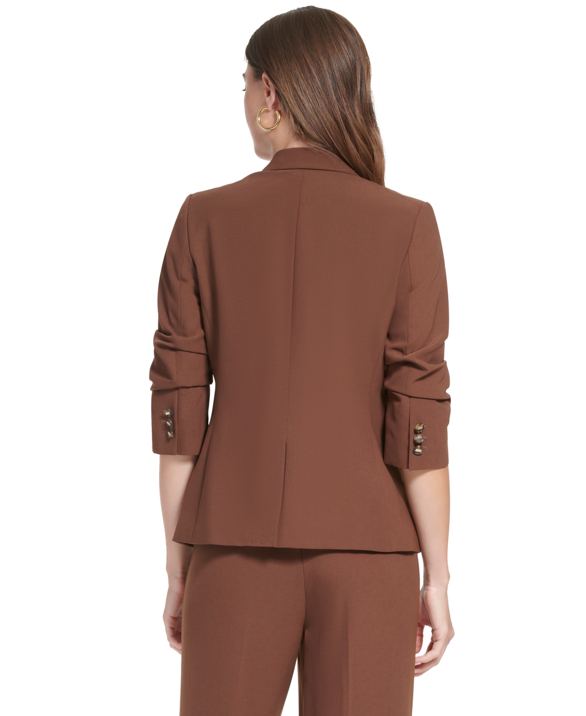Dkny Petite Madison 1-button Long-sleeve Jacket In Brown