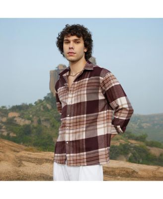Men's Mocha Brown Plaid Oversized Shirt