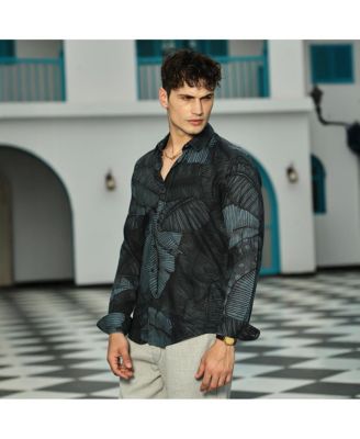 Men's Viridian Green Foliage-Outline Shirt