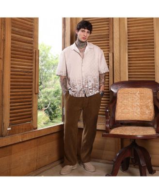 Men's Ecru Beige Tropics Ombre-Tactile Shirt