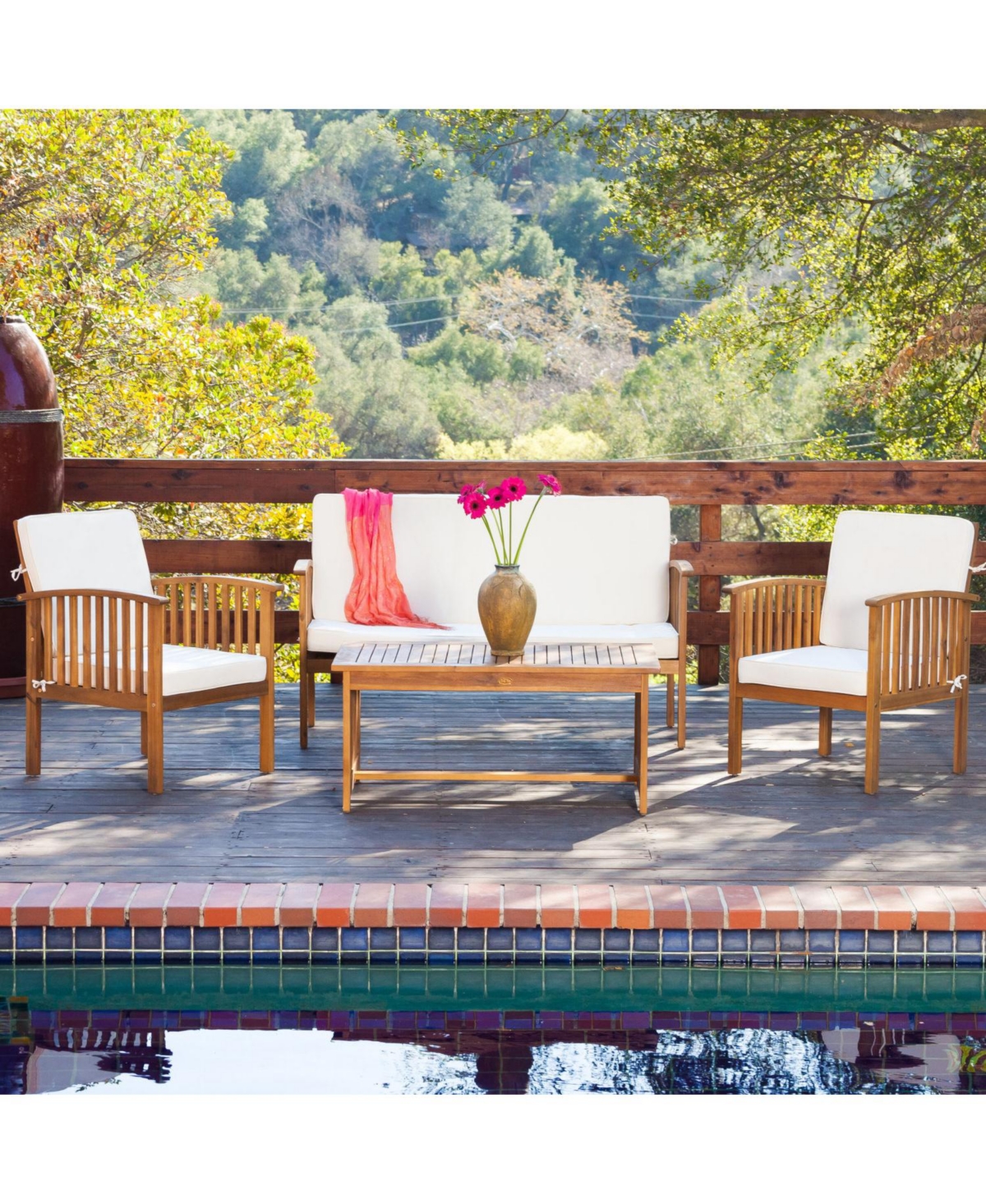 Streamdale Furniture Acacia Wood Outdoor Chat Set of 4 with Water-Resistant Cushions