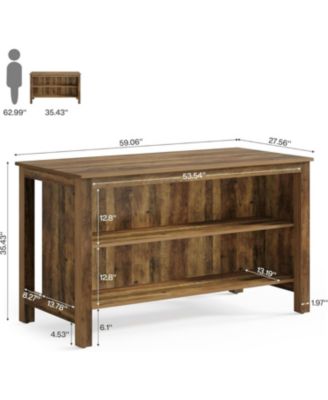 Kitchen Island with Storage, 59-Inch Large Farmhouse Stationary Island Table, Rustic Brown