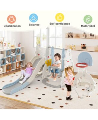 7-in-1 Toddler Slide with Height Adjustable Basketball Hoop & Swing Golf Soccer