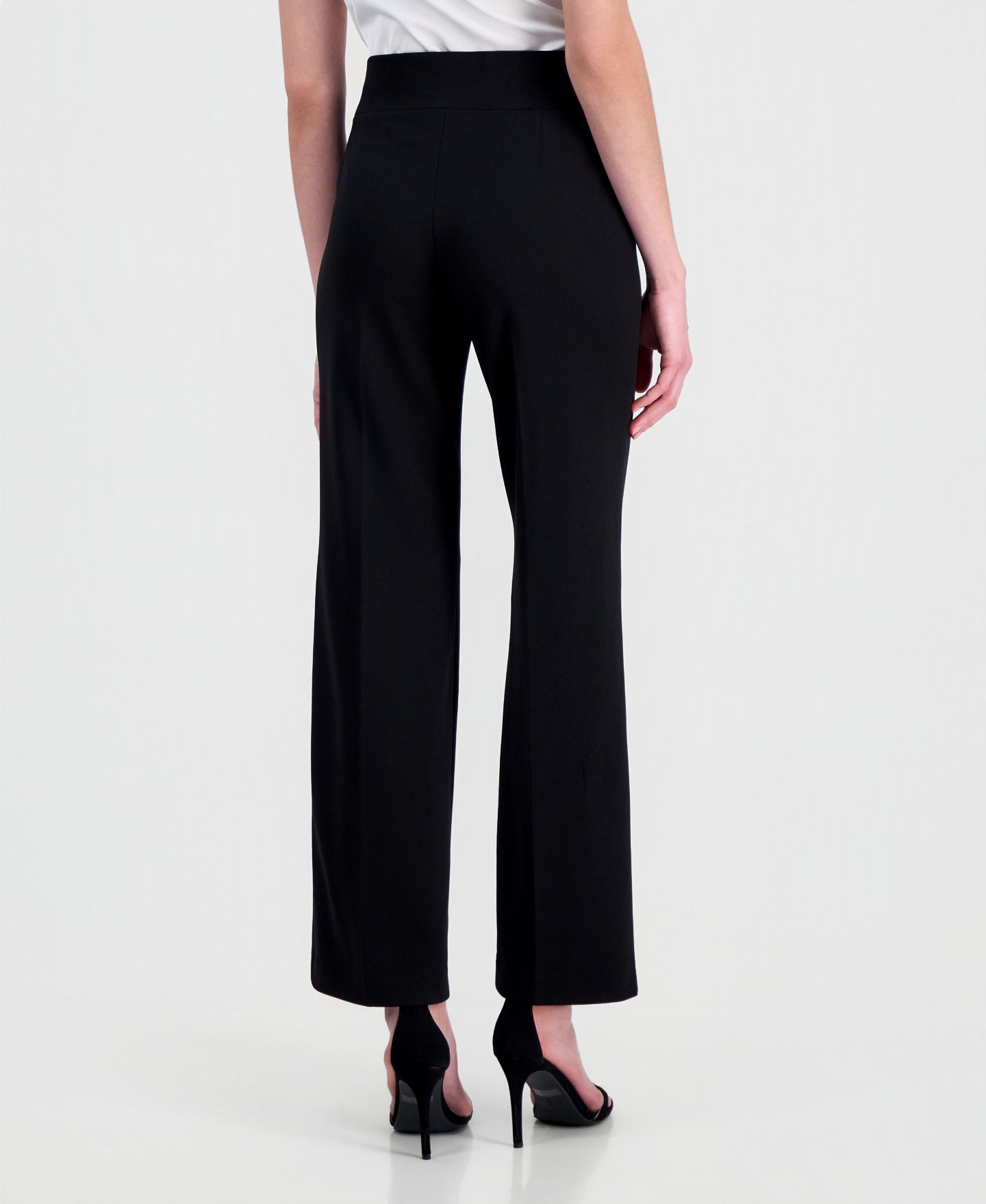 Женские брюки Anne Klein Stretch Crepe High-Rise Wide-Leg Pull On, цвет: Чёрный — фото 3