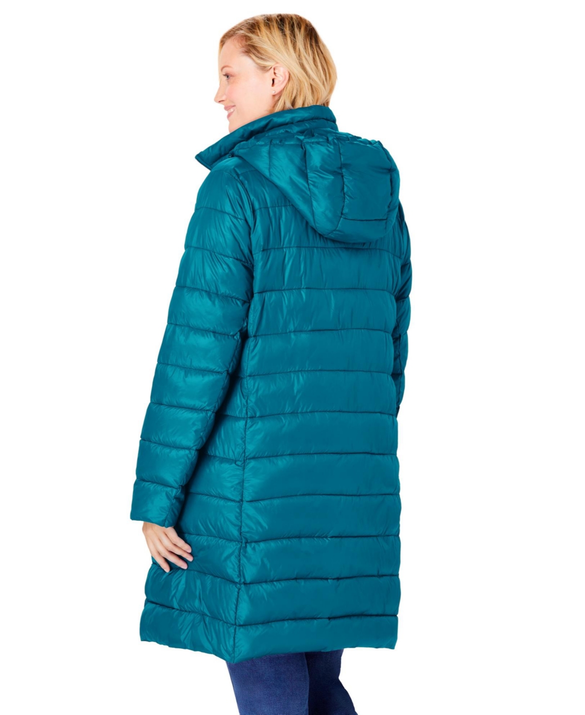 Woman Within Plus Size Long Packable Puffer Jacket