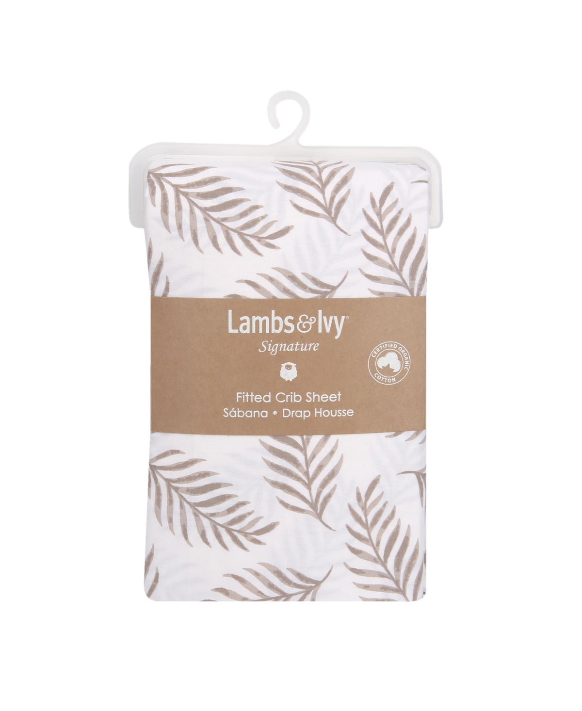 Lambs & Ivy Signature Taupe Leaves Print Organic Cotton Fitted Crib Sheet
