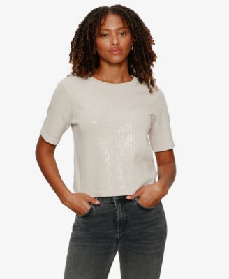 Women's Sparkle Sequin Short-Sleeve Sweater
