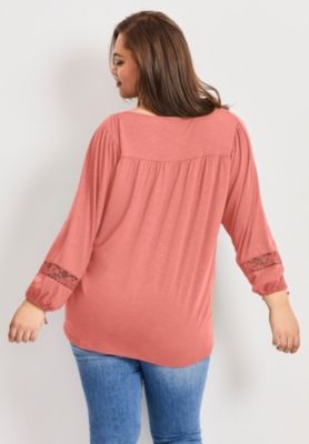 Women's Plus Size Crochet Trim Top
