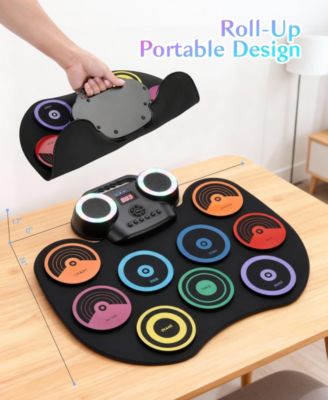 Colorful Roll-Up Electronic Drum Set with Flashing Lights, Dual Speakers & Headphone Jack for Kids