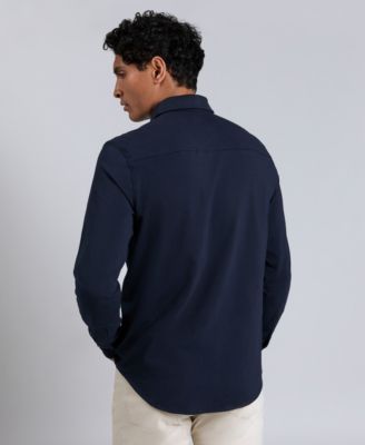 Men's Slim-Fit Plain White Performance Long-Sleeve Button-Down Shirt