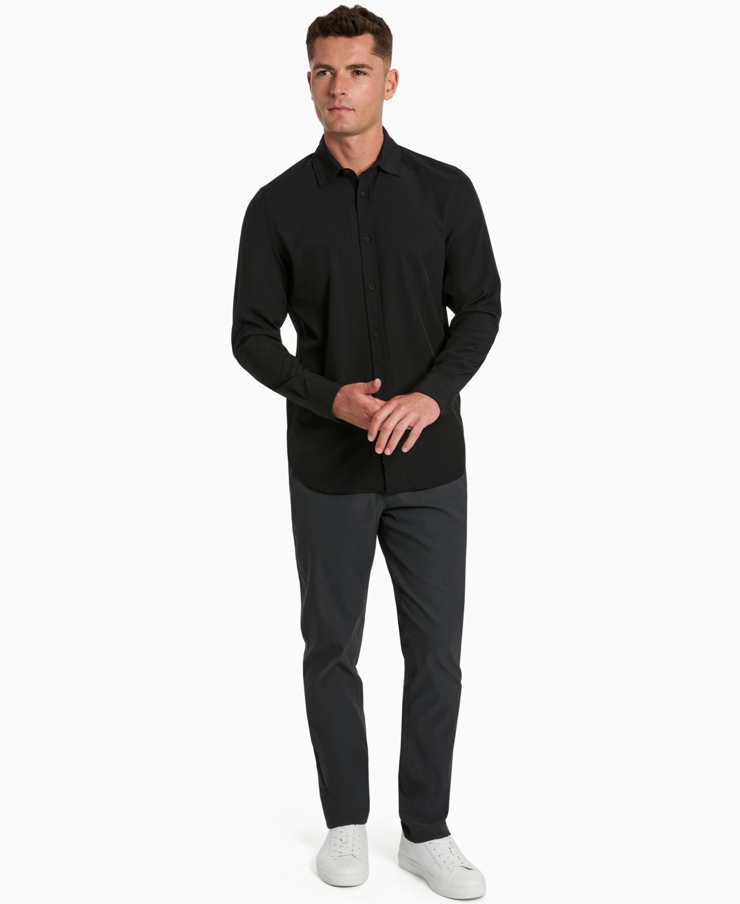 Мужская рубашка Kenneth Cole Solid Slim-Fit Performance, цвет: Чёрный — фото 2
